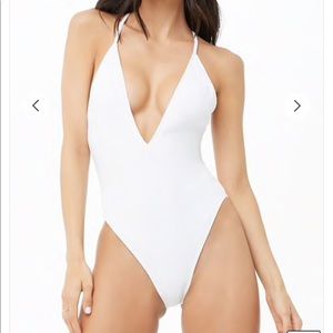 White Ribbed One Piece Swimsuit Forever 21